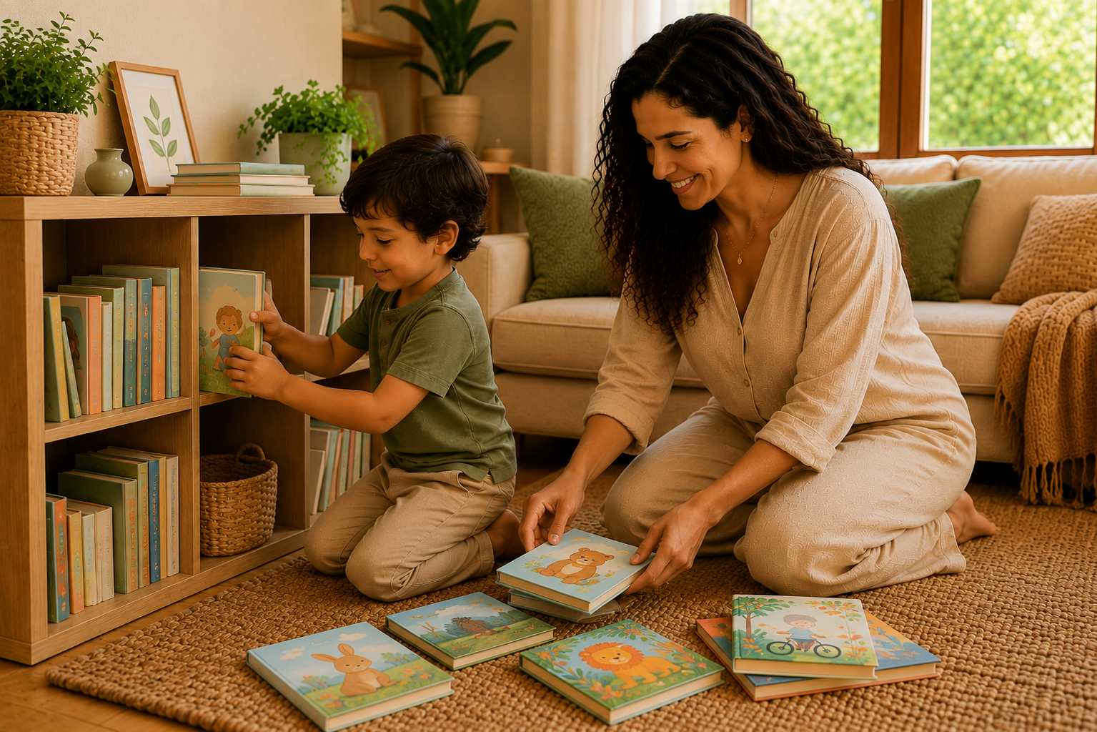 Criança guardando livros depois da leitura