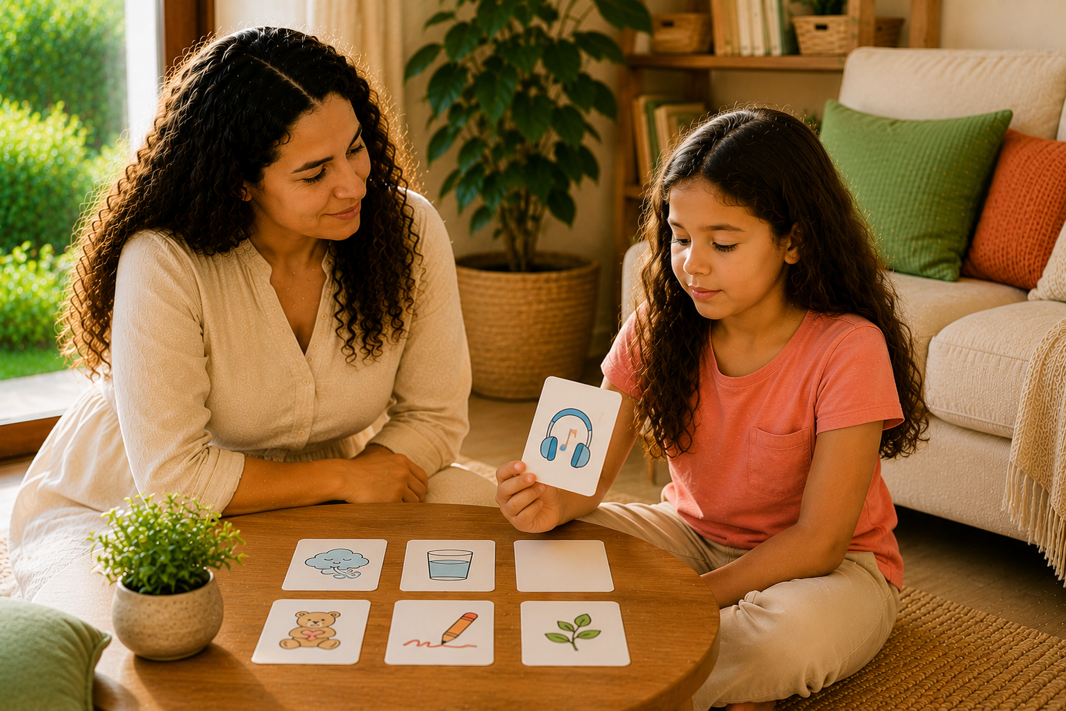 Criança escolhendo um dos Cards de Estratégia de Calma no Painel da Calma