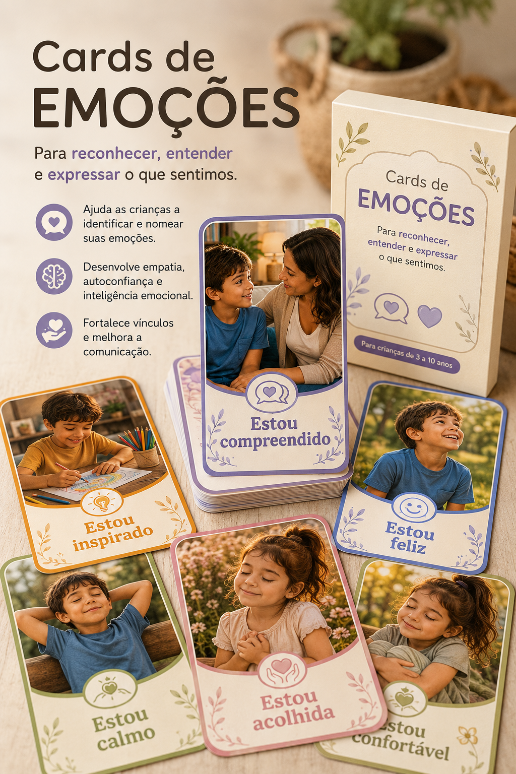 Cards de Emoções Infantis para educação emocional de crianças